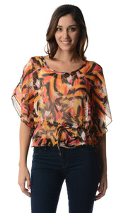 Women's Printed Chiffon Tie Front Top