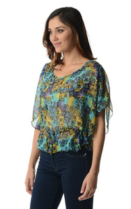 Women's Printed Chiffon Tie Front Top