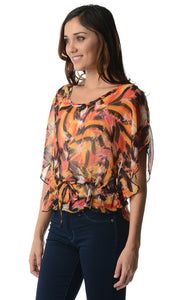 Women's Printed Chiffon Tie Front Top