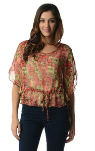 Women's Printed Chiffon Tie Front Top