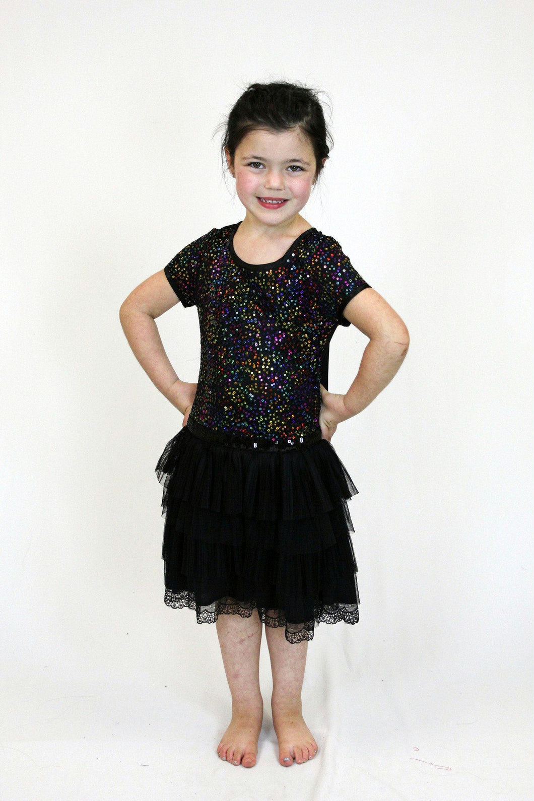 Girls Short Sleeve Sequin Tutu Dress