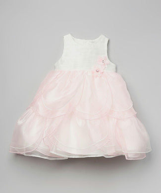 Toddler Sleeveless Satin Petal Dress with Rosette Trim