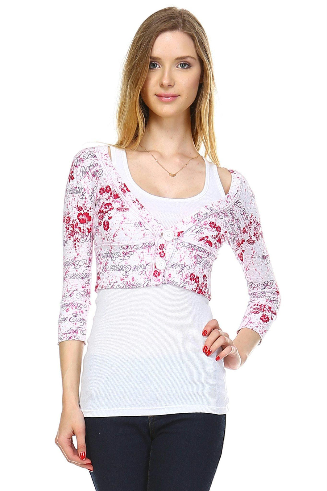 Women's Printed Jersey Crop Cardigan with Attached Tank