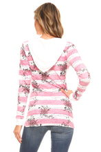 Women's Long Sleeve Printed Stripe Hooded Top