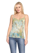 Women's Printed Lurex Chiffon with Lace Trim Tank