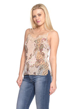 Women's Printed Lurex Chiffon with Lace Trim Tank