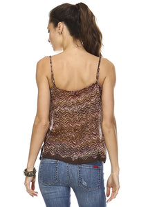 Women's Printed Lurex Chiffon with Lace Trim Tank