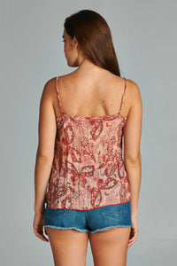 Women's Printed Lurex Chiffon with Lace Trim Tank