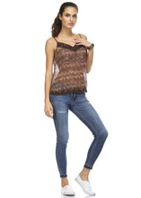 Women's Printed Lurex Chiffon with Lace Trim Tank