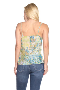 Women's Printed Lurex Chiffon with Lace Trim Tank