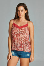 Women's Printed Lurex Chiffon with Lace Trim Tank