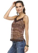 Women's Printed Lurex Chiffon with Lace Trim Tank