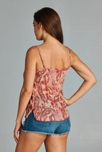 Women's Printed Lurex Chiffon with Lace Trim Tank