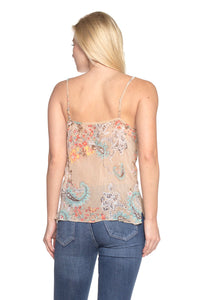 Women's Printed Lurex Chiffon with Lace Trim Tank