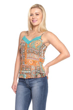 Women's Printed Lurex Chiffon with Lace Trim Tank