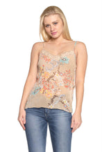 Women's Printed Lurex Chiffon with Lace Trim Tank