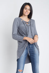 Women's Lace Up Wrap Long Sleeve Top