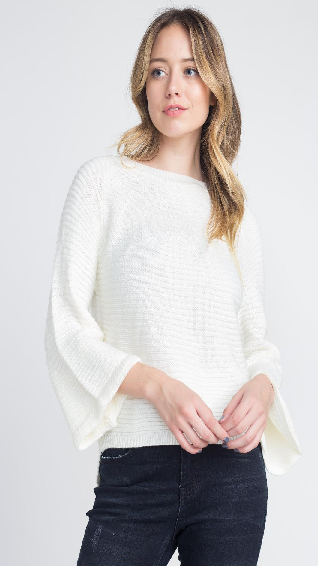 Women's Solid Knit Bell Sleeve Sweater