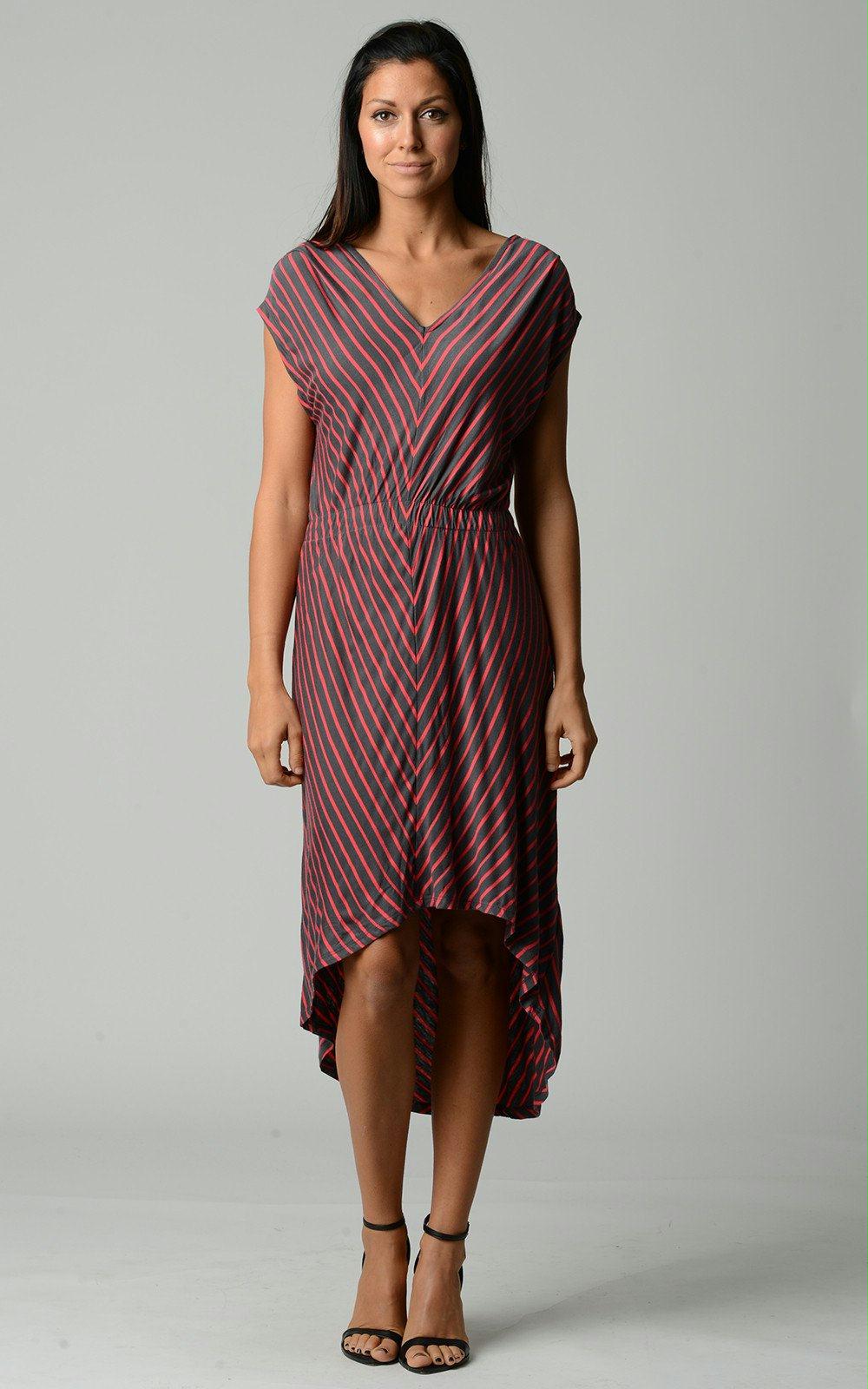 Women's Striped Hi-Low V-Neck Dress