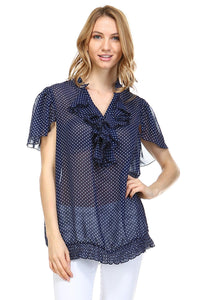 Women's Printed Chiffon Smocked Waist Ruffle Top