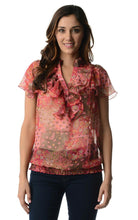 Women's Printed Chiffon Smocked Waist Ruffle Top