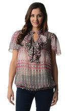 Women's Printed Chiffon Smocked Waist Ruffle Top