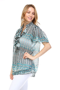 Women's Printed Chiffon Smocked Waist Ruffle Top