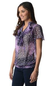 Women's Printed Chiffon Smocked Waist Ruffle Top