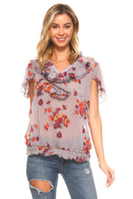 Women's Printed Chiffon Smocked Waist Ruffle Top