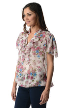 Women's Printed Chiffon Smocked Waist Ruffle Top