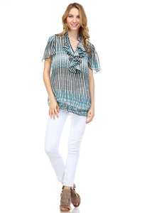 Women's Printed Chiffon Smocked Waist Ruffle Top