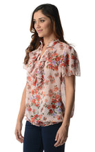 Women's Printed Chiffon Smocked Waist Ruffle Top