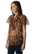 Women's Printed Chiffon Smocked Waist Ruffle Top