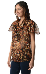 Women's Printed Chiffon Smocked Waist Ruffle Top