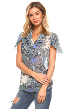 Women's Printed Chiffon Smocked Waist Ruffle Top