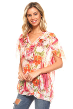 Women's Printed Chiffon Smocked Waist Ruffle Top