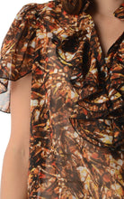 Women's Printed Chiffon Smocked Waist Ruffle Top