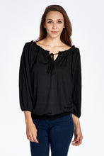 Women's Tie-Neck 3/4 Sleeve Peasant Top