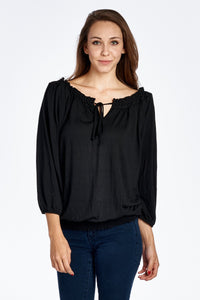 Women's Tie-Neck 3/4 Sleeve Peasant Top