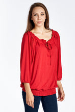 Women's Tie-Neck 3/4 Sleeve Peasant Top