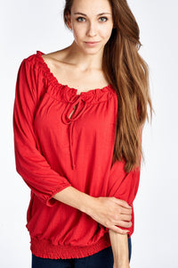 Women's Tie-Neck 3/4 Sleeve Peasant Top