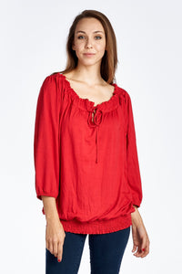 Women's Tie-Neck 3/4 Sleeve Peasant Top