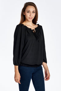 Women's Tie-Neck 3/4 Sleeve Peasant Top