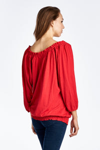 Women's Tie-Neck 3/4 Sleeve Peasant Top