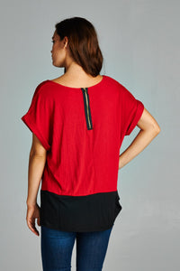 Women's Black & Red Color Block Top