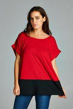 Women's Black & Red Color Block Top