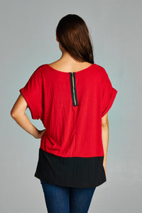 Women's Black & Red Color Block Top