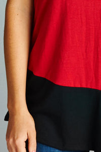 Women's Black & Red Color Block Top