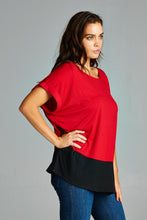 Women's Black & Red Color Block Top