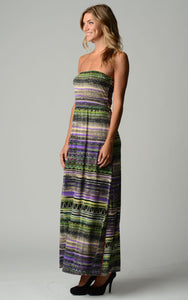 Women's Stripe Pattern Strapless Maxi Dress